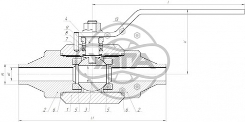 Кран шаровой разборный трехсоставной под приварку Dn15 Pn160 09Г2С 11лс45п