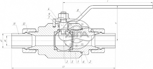 Кран шаровой разборный двухсоставной штуцерно-ниппельный Dn10 Pn63 12Х18Н10Т 11нж45п