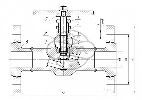 Клапан запорный Dn32 Pn16 фланцевый 09Г2С 15лс52нж